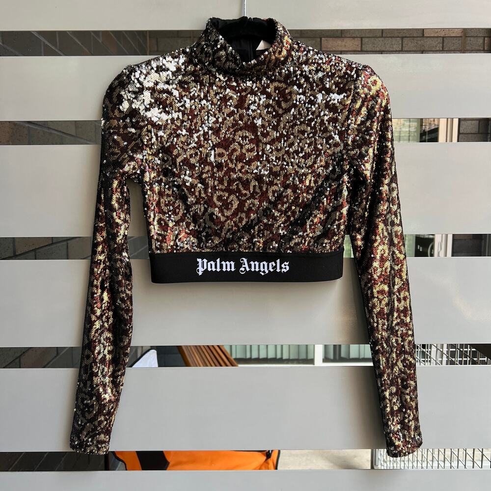 Palm Angels Leopard Print Sequin Crop Top NWT Size XS - Picture 2 of 7